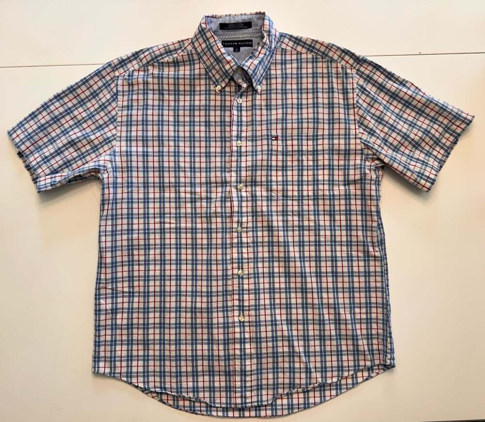 Tommy Hilfiger Men's Short Sleeve Plaid Button Down Shirt Size L